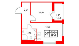 Квартира в ЖК Янила Форест, 1 комнатная, 35.6 м², 6 этаж