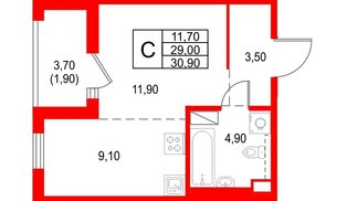Квартира в ЖК «Янила Форест», студия, 30.9 м², 6 этаж