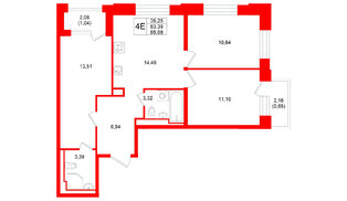 Квартира в ЖК «Кольский», 3 комнатная, 65.08 м², 10 этаж