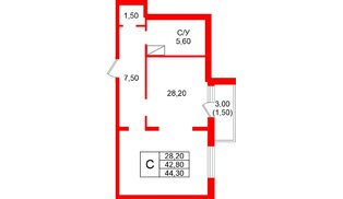Квартира в ЖК «Рябиновый сад», студия, 42.8 м², 4 этаж