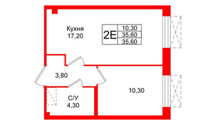 Квартира в ЖК «Парусная 1», 1 комнатная, 35.6 м², 2 этаж