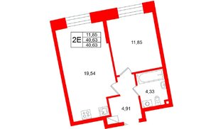 Квартира в ЖК «Бульвар Грина», 1 комнатная, 40.63 м², 13 этаж
