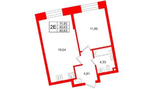 Квартира в ЖК «Бульвар Грина», 1 комнатная, 40.63 м², 15 этаж