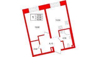 Квартира в ЖК «Бульвар Грина», 1 комнатная, 42.68 м², 3 этаж