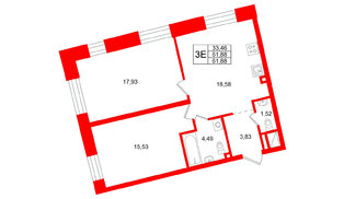 Квартира в ЖК «Бульвар Грина», 2 комнатная, 61.88 м², 4 этаж