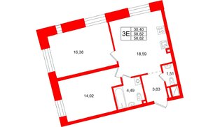 Квартира в ЖК «Бульвар Грина», 2 комнатная, 58.82 м², 5 этаж