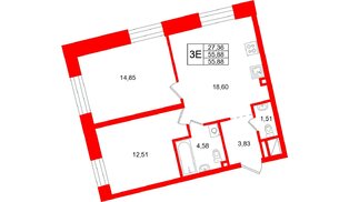 Квартира в ЖК «Бульвар Грина», 2 комнатная, 55.88 м², 6 этаж