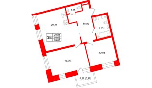 Квартира в ЖК «Бульвар Грина», 2 комнатная, 69.67 м², 4 этаж