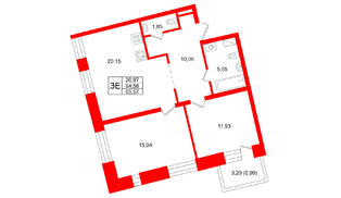 Квартира в ЖК «Бульвар Грина», 2 комнатная, 65.57 м², 5 этаж