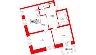 Квартира в ЖК «Бульвар Грина», 2 комнатная, 62.01 м², 6 этаж
