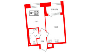 Квартира в ЖК «Бульвар Грина», 1 комнатная, 34.8 м², 11 этаж
