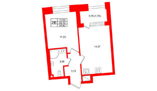 Квартира в ЖК «Бульвар Грина», 1 комнатная, 34.8 м², 15 этаж