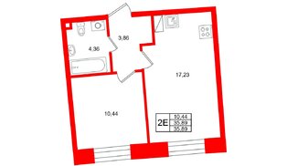 Квартира в ЖК «Бульвар Грина», 1 комнатная, 35.89 м², 13 этаж