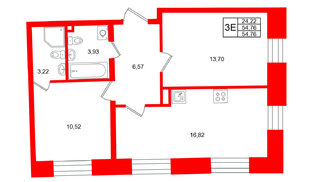Квартира в ЖК «Бульвар Грина», 2 комнатная, 54.76 м², 3 этаж