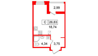 Квартира в ЖК «Ультра Сити 3.0», студия, 26.83 м², 4 этаж