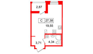Квартира в ЖК «Ультра Сити 3.0», студия, 27.38 м², 11 этаж