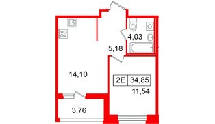 Квартира в ЖК «Ультра Сити 3.0», 1 комнатная, 34.85 м², 2 этаж