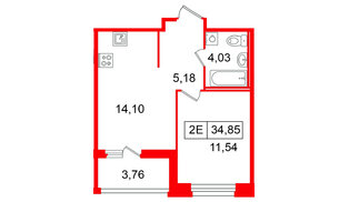 Квартира в ЖК «Ультра Сити 3.0», 1 комнатная, 34.85 м², 10 этаж