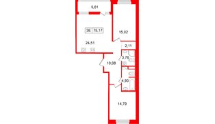 Квартира в ЖК «Ультра Сити 3.0», 2 комнатная, 75.17 м², 14 этаж