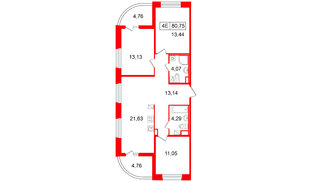 Квартира в ЖК «Ультра Сити 3.0», 3 комнатная, 80.75 м², 4 этаж