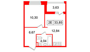 Квартира в ЖК «Ультра Сити 3.0», 1 комнатная, 33.85 м², 17 этаж