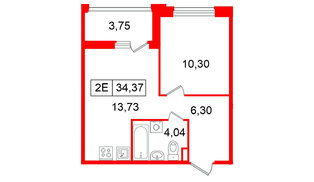 Квартира в ЖК «Ультра Сити 3.0», 1 комнатная, 34.37 м², 12 этаж