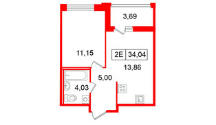 Квартира в ЖК «Ультра Сити 3.0», 1 комнатная, 34.04 м², 12 этаж