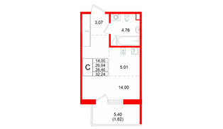 Квартира в ЖК «Ю Гатчина», студия, 28.46 м², 4 этаж