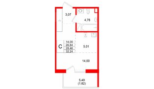 Квартира в ЖК «Ю Гатчина», студия, 28.46 м², 7 этаж