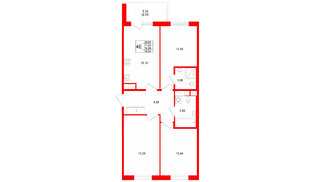 Квартира в ЖК «IQ», 3 комнатная, 74.09 м², 2 этаж