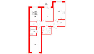 Квартира в ЖК «IQ», 3 комнатная, 81.33 м², 3 этаж