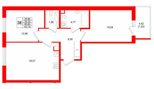 Квартира в ЖК «IQ», 2 комнатная, 60.65 м², 7 этаж