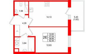 Квартира в ЖК «Ю Гатчина», 1 комнатная, 38.66 м², 5 этаж