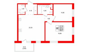 Квартира в ЖК «Ю Гатчина», 2 комнатная, 66.06 м², 2 этаж