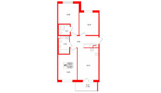 Квартира в ЖК «IQ», 3 комнатная, 77.93 м², 6 этаж