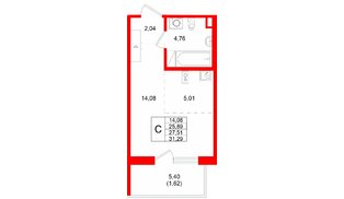 Квартира в ЖК «Айкью Гатчина», студия, 27.51 м², 6 этаж