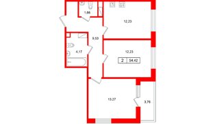 Квартира в ЖК «Расцветай в Янино», 2 комнатная, 54.42 м², 2 этаж
