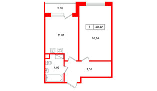 Квартира в ЖК «Расцветай в Янино», 1 комнатная, 41.14 м², 6 этаж