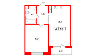 Квартира в ЖК Расцветай в Янино, 1 комнатная, 44.91 м², 2 этаж
