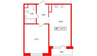 Квартира в ЖК «Расцветай в Янино», 1 комнатная, 45.73 м², 9 этаж