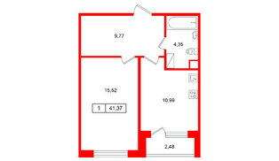 Квартира в ЖК Расцветай в Янино, 1 комнатная, 41.87 м², 4 этаж