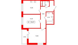 Квартира в ЖК «Расцветай в Янино», 2 комнатная, 54.27 м², 7 этаж