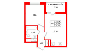 Квартира в ЖК «Город звёзд», 1 комнатная, 35.35 м², 12 этаж