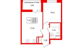 Квартира в ЖК «Город звёзд», 1 комнатная, 35.35 м², 12 этаж
