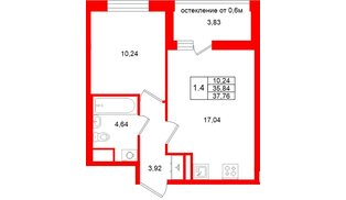 Квартира в ЖК «Город звёзд», 1 комнатная, 35.84 м², 2 этаж