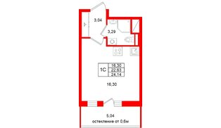 Квартира в ЖК «Город звёзд», студия, 22.63 м², 16 этаж