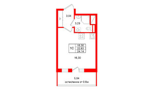 Квартира в ЖК «Город звёзд», студия, 22.63 м², 17 этаж