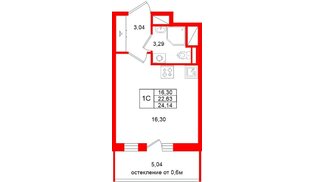Квартира в ЖК «Город звёзд», студия, 22.63 м², 19 этаж