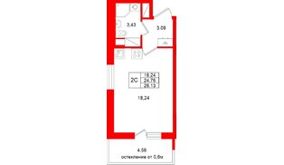Квартира в ЖК «Город звёзд», студия, 24.76 м², 21 этаж