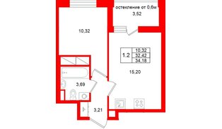Квартира в ЖК «Город звёзд», 1 комнатная, 32.42 м², 22 этаж